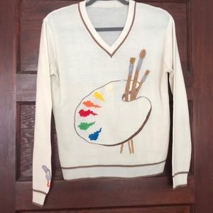 Precious Vintage Painting V Neck Sweater Tagless Sz S/M